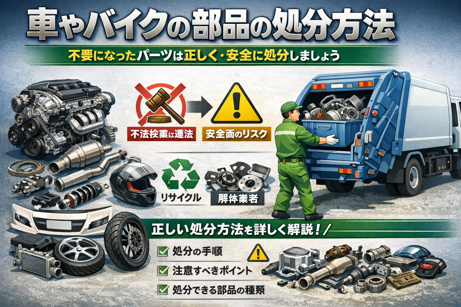 車・バイクのパーツの処分方法とは？役所で引き取れない物はどうすれば